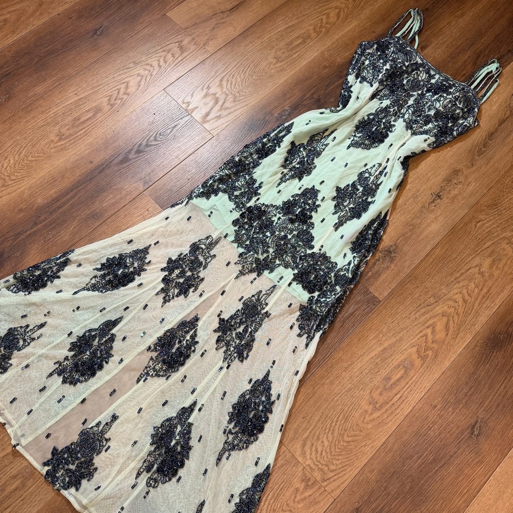 Vintage Y2K 100% Silk Beaded Dress Vintage Beaded Dress Mesh Vintage Prom Dress - Picture 9 of 17